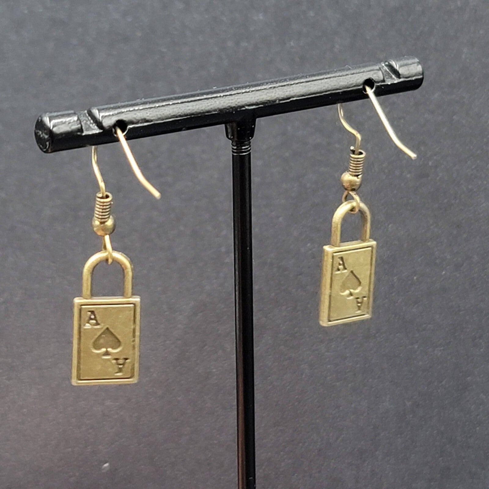 Ace of Spades Pierced Earrings Bronze tone Dangle 3/4"