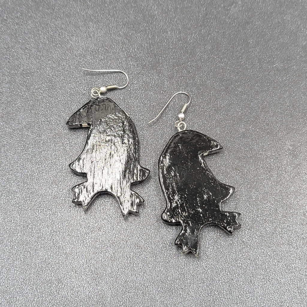 Vintage Pierced Earrings Painted Tuxedo Penguins Wood Dangle 2.25"