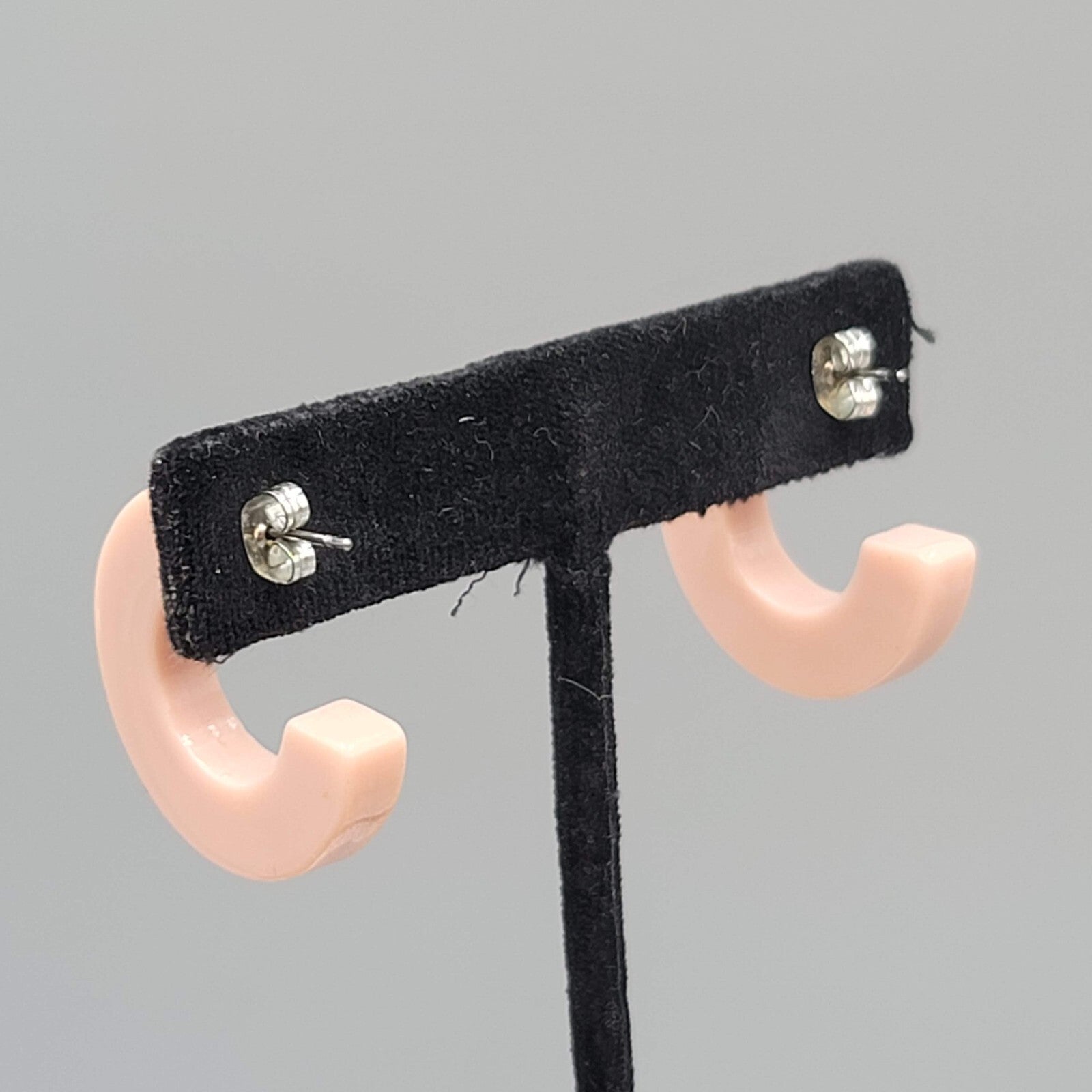 Vintage Mauve Pink Hoop Pierced Earrings Acrylic Drop Hoops 1"