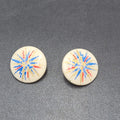Vintage Pierced Earrings Acrylic White Red Blue Gold Artistic Round Drop 1 1/8"