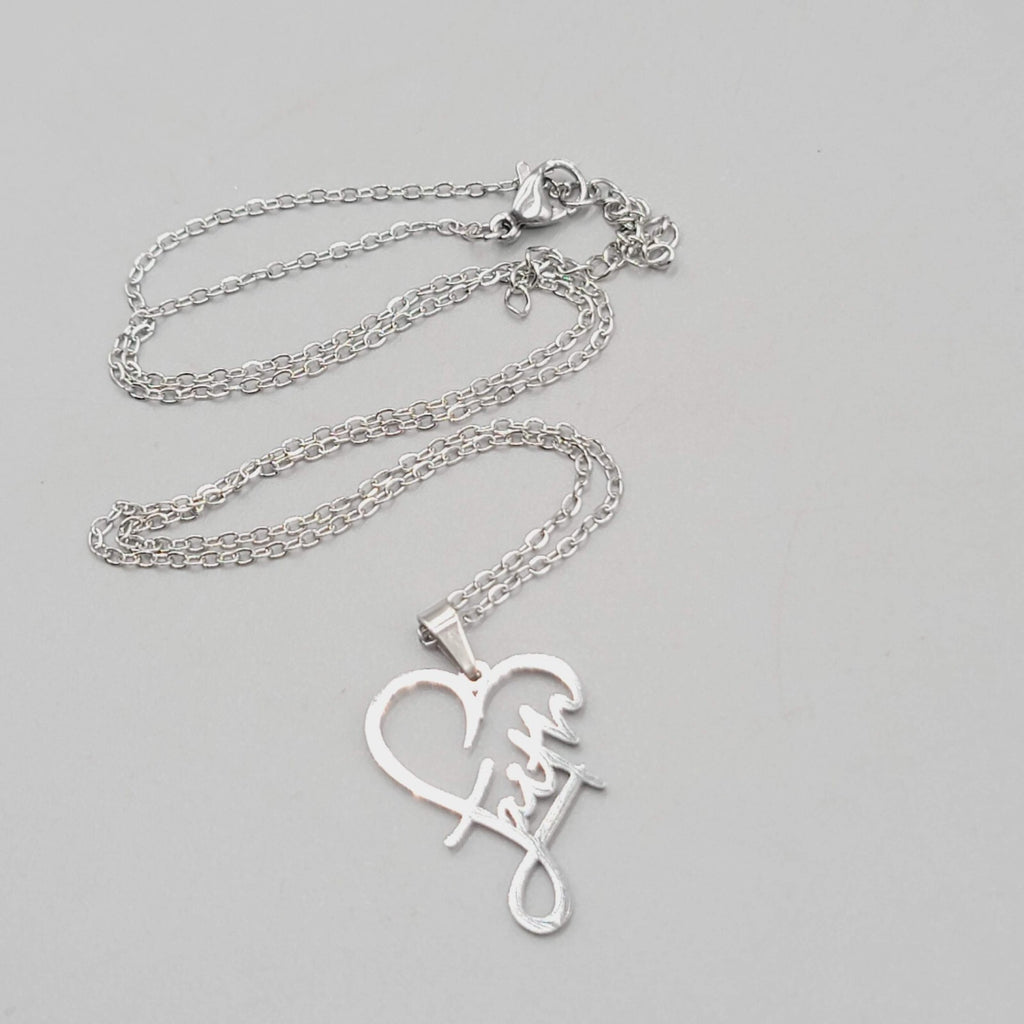 Faith Heart Pendant Necklace Silver tone New Chain 18"+