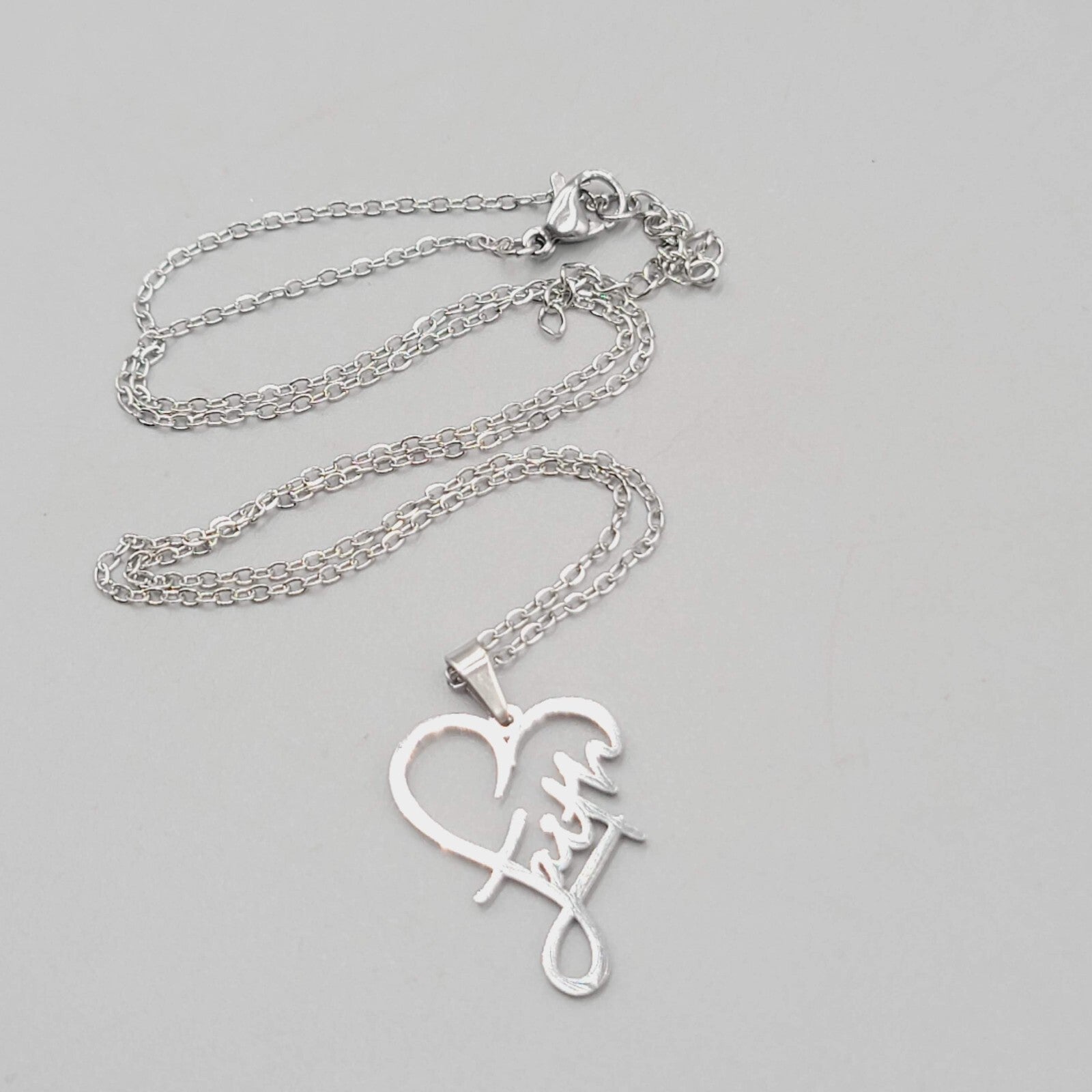 Faith Heart Pendant Necklace Silver tone New Chain 18"+