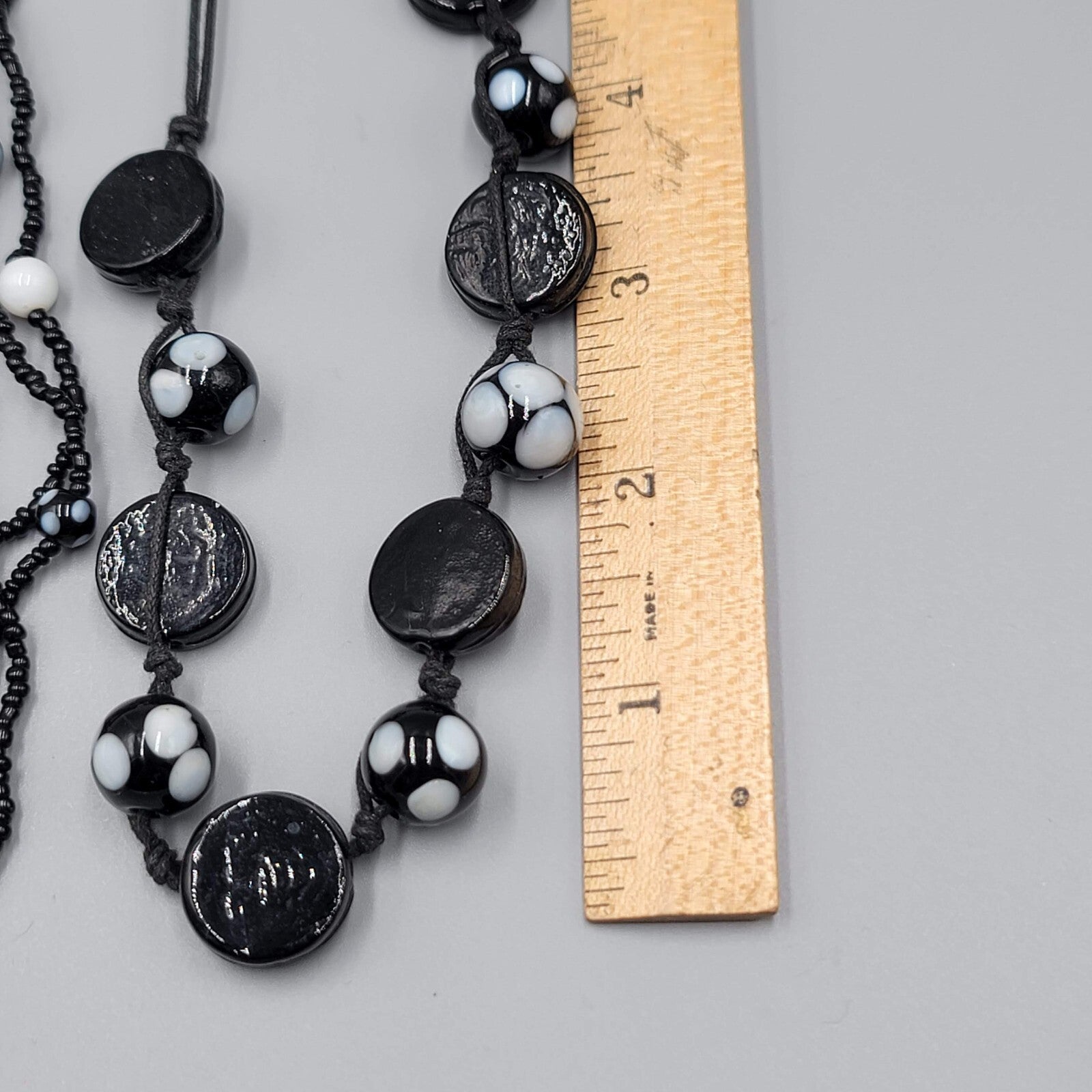 Black White Glass Seed Bead Necklace 5 Multi Strand 16"-18" Lot of 2 For Layerin