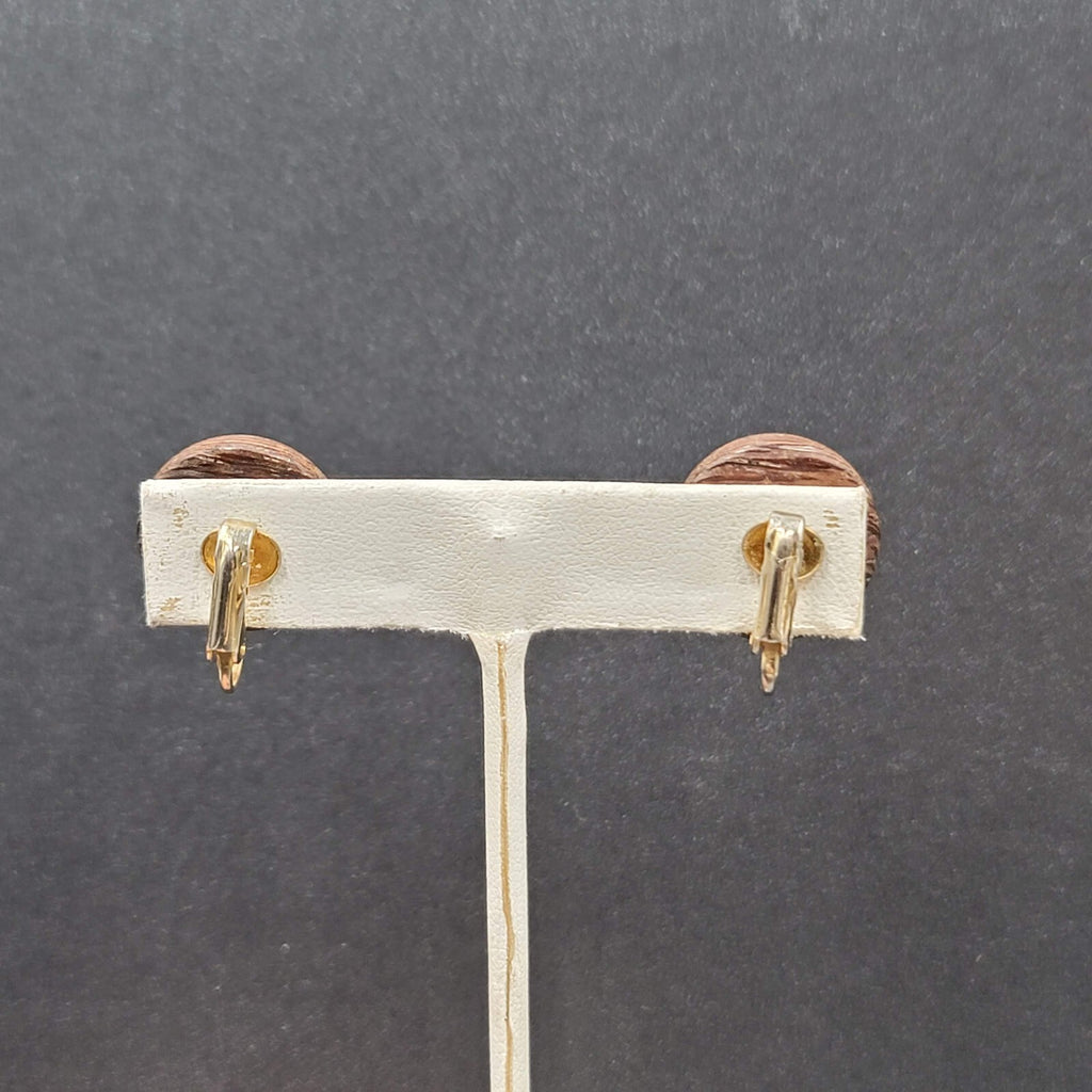 Vintage Clip on Earrings Solid Wood Dome Studs 3/4" MCM