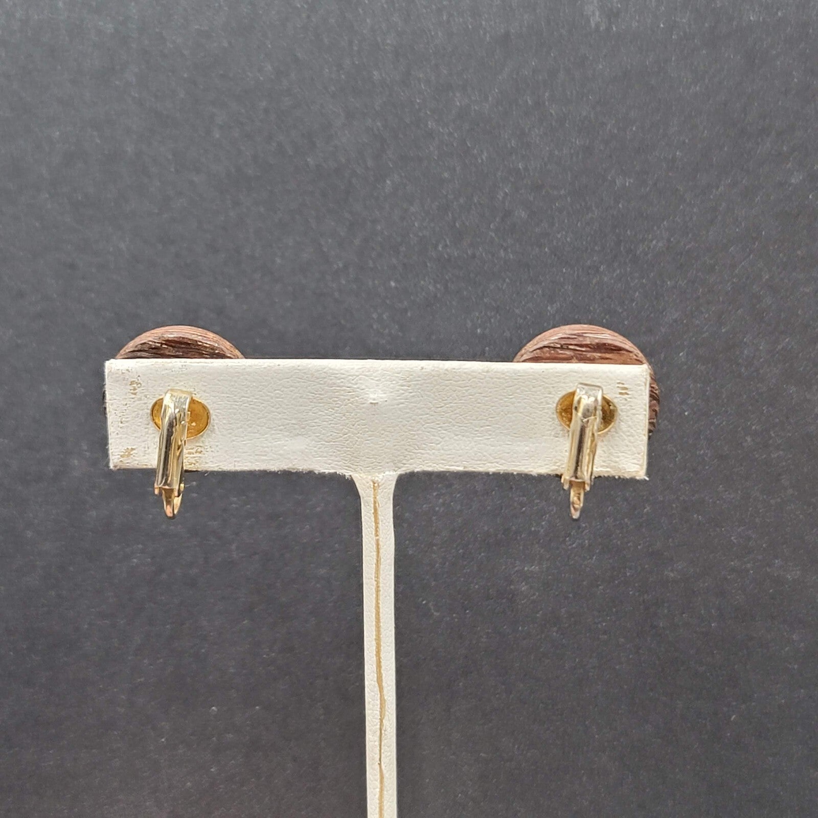 Vintage Clip on Earrings Solid Wood Dome Studs 3/4" MCM