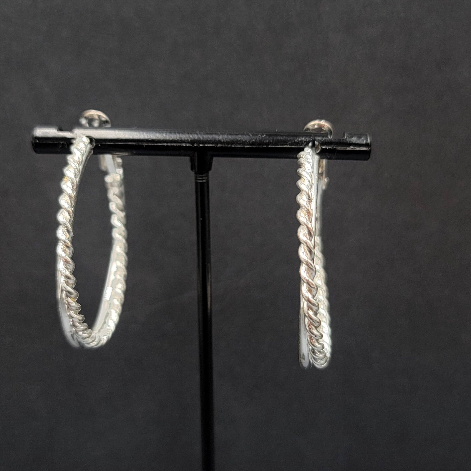 Pierced Earrings Silver tone Double Twist Hoops 1 5/8"
