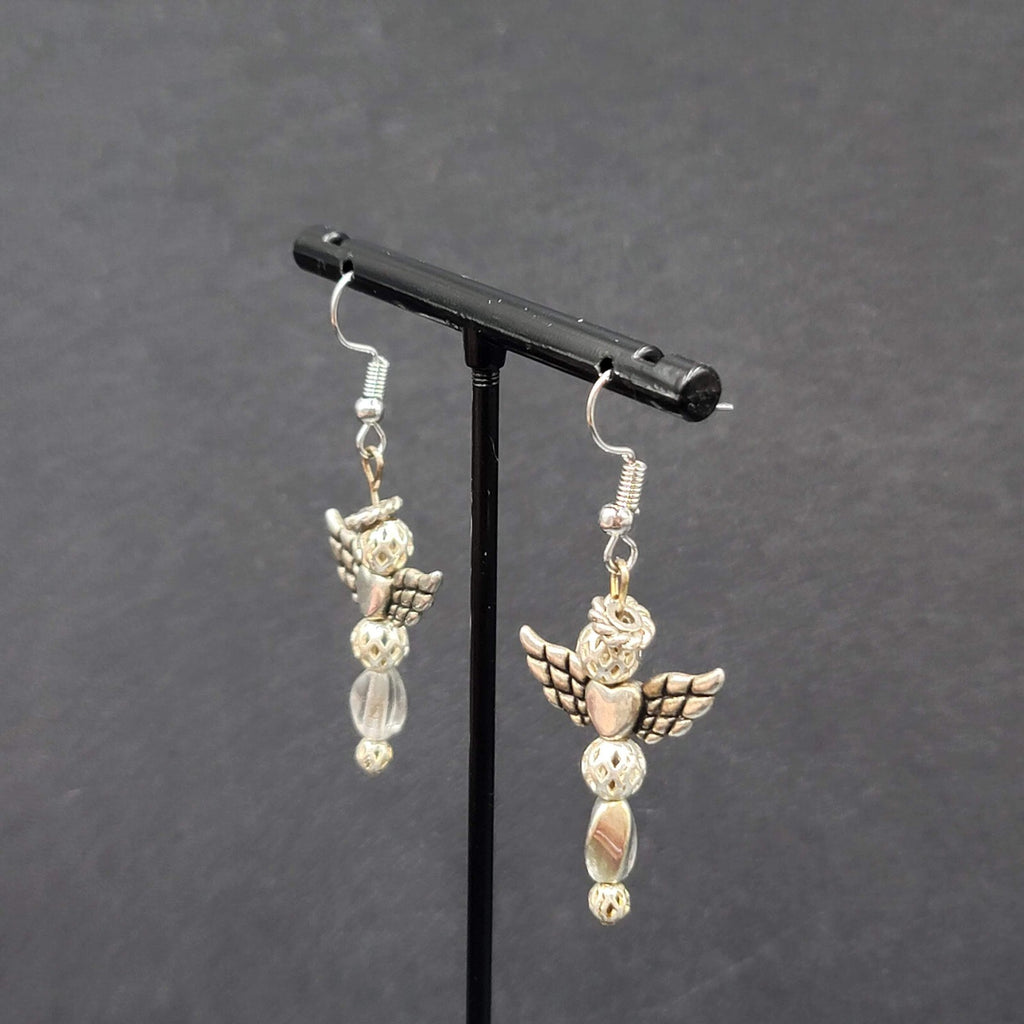 Vintage Angel Pierced Earrings Silver tone Bead Dangle 1.5"