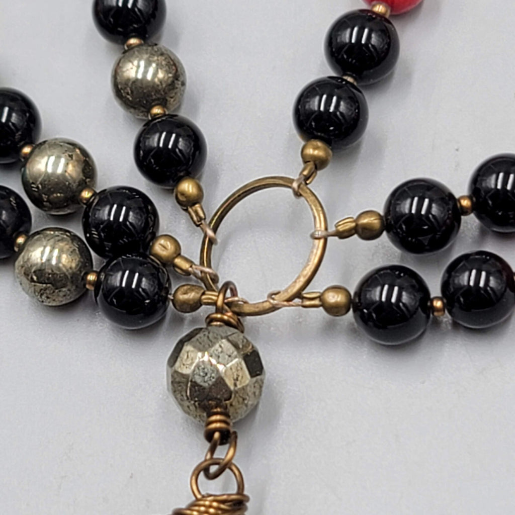 Simon & Ruby Gemstone Bead Necklace Statement Sterling Silver 28"