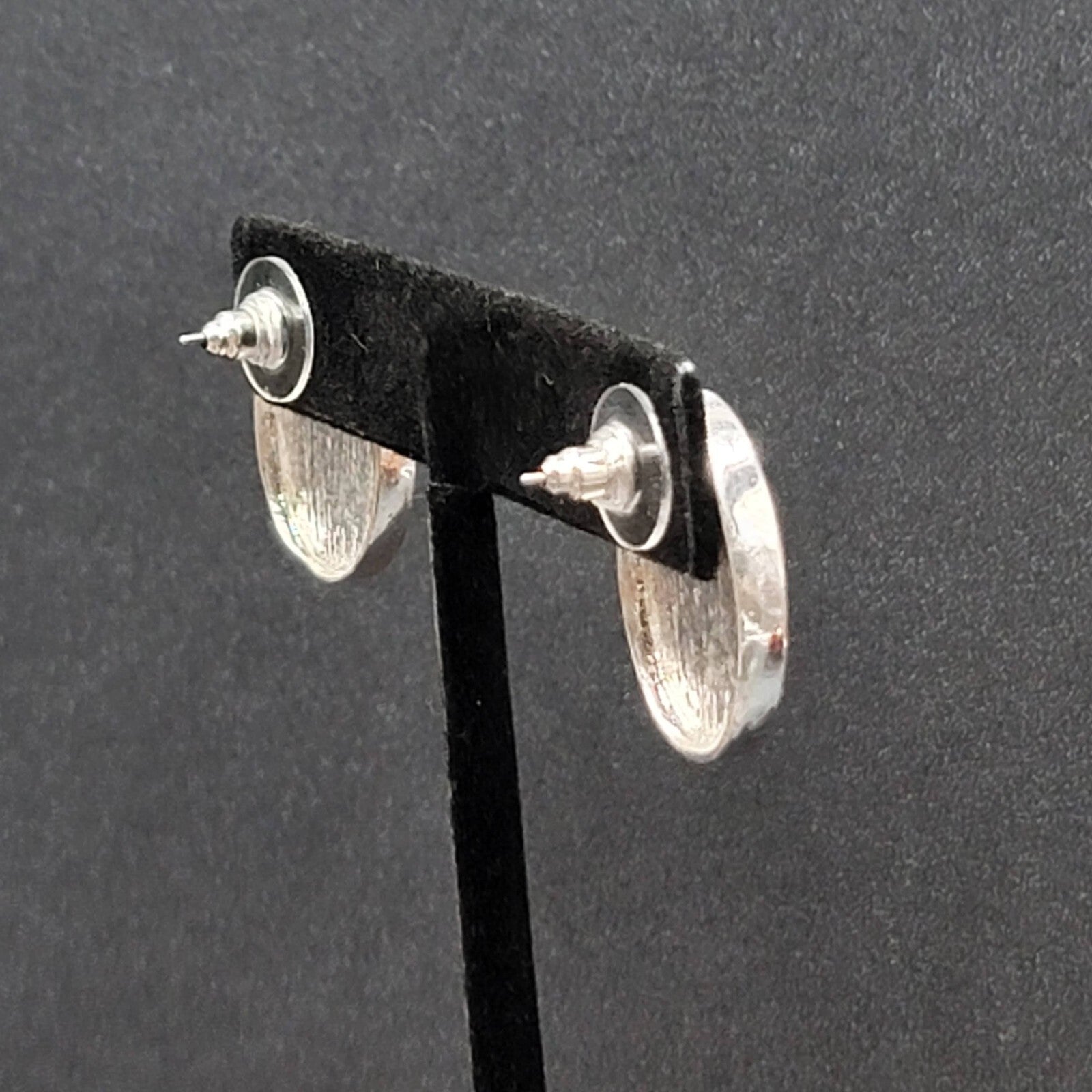 Pierced Earrings Silver tone Ivory White Enamel Oval Drop 7/8"