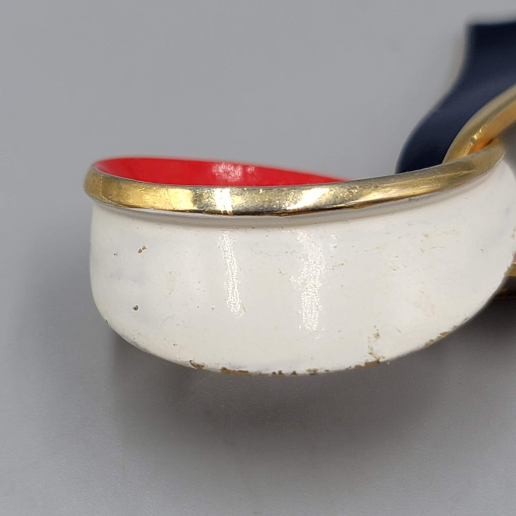 Vintage Ribbon Brooch Red White Blue Enamel Gold tone Patriotic 2.25"
