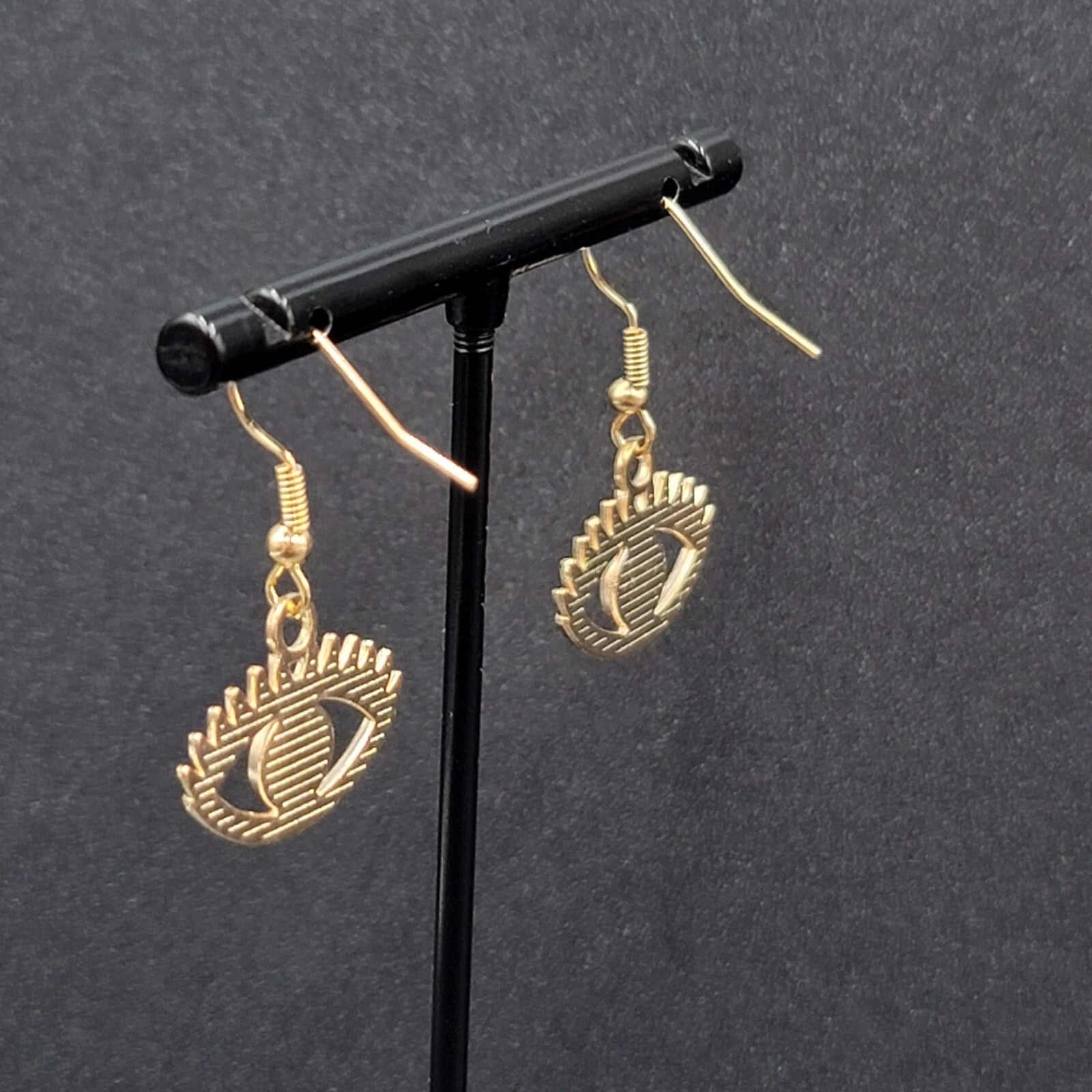 New Evil Eye Pierced Earrings Gold tone Enamel Dangle 3/4"