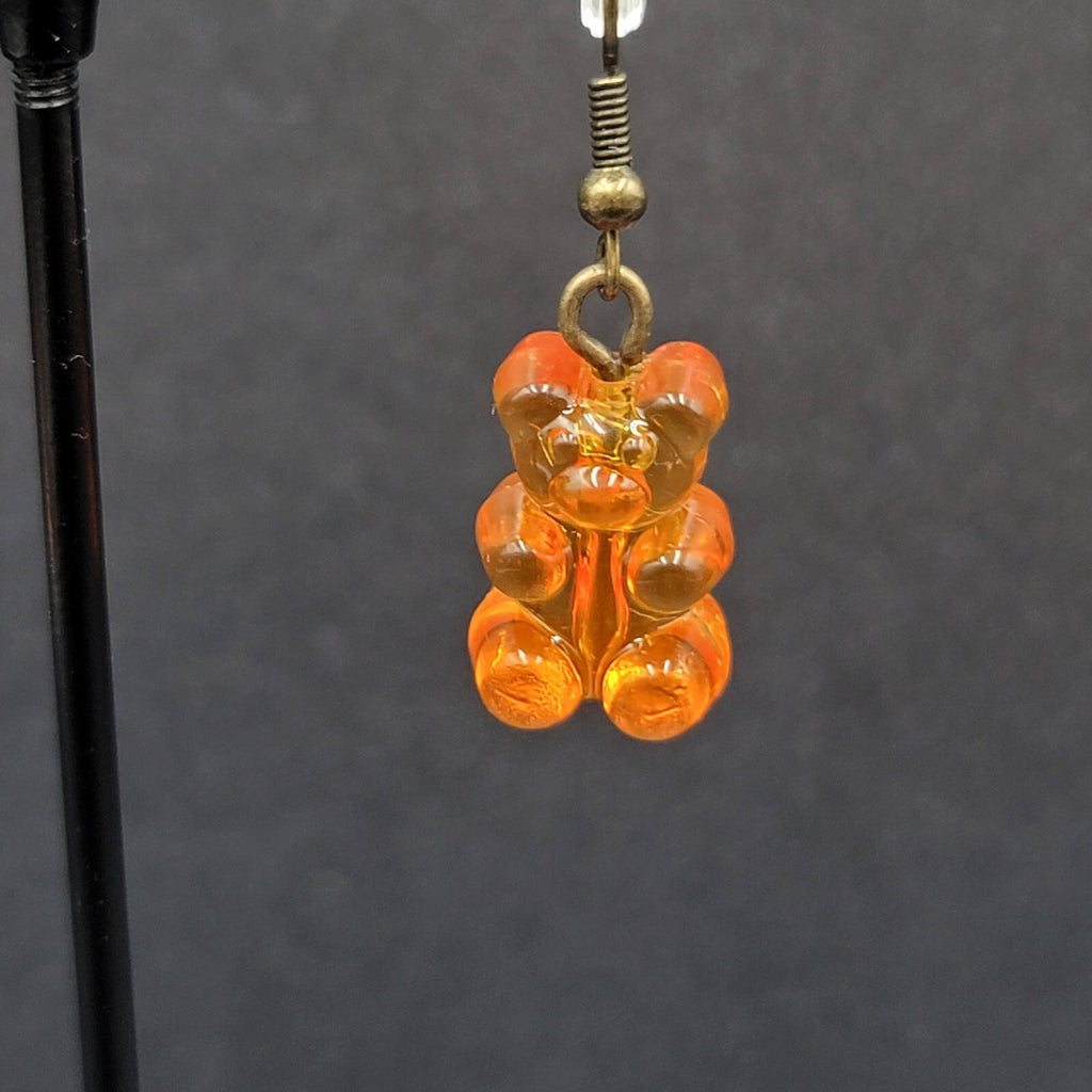 New Orange Gummy Bear Pierced Earrings Bronze tone Hooks Dangle 3/4"