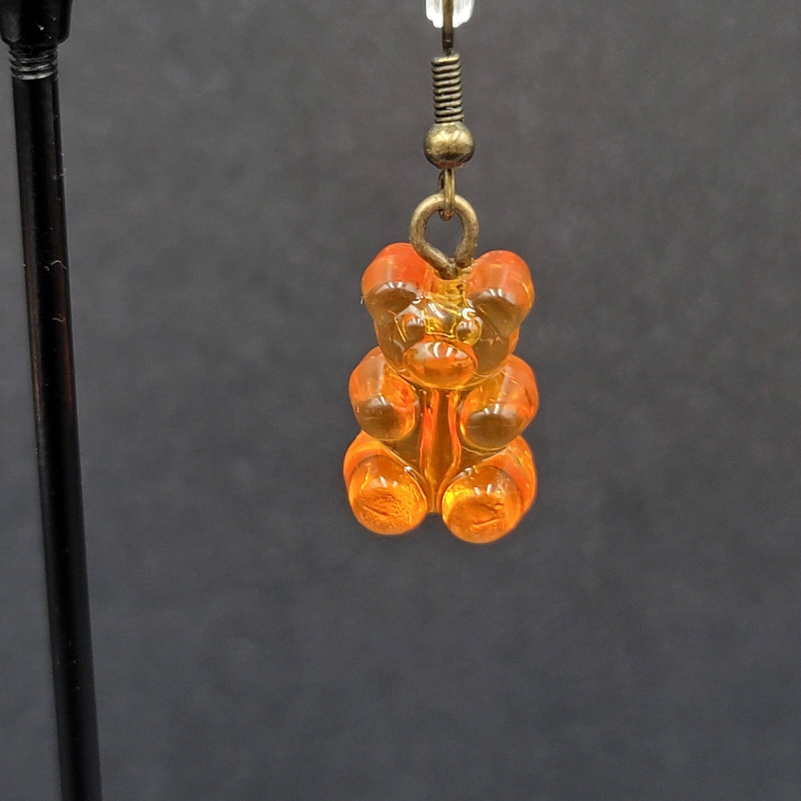 New Orange Gummy Bear Pierced Earrings Bronze tone Hooks Dangle 3/4"