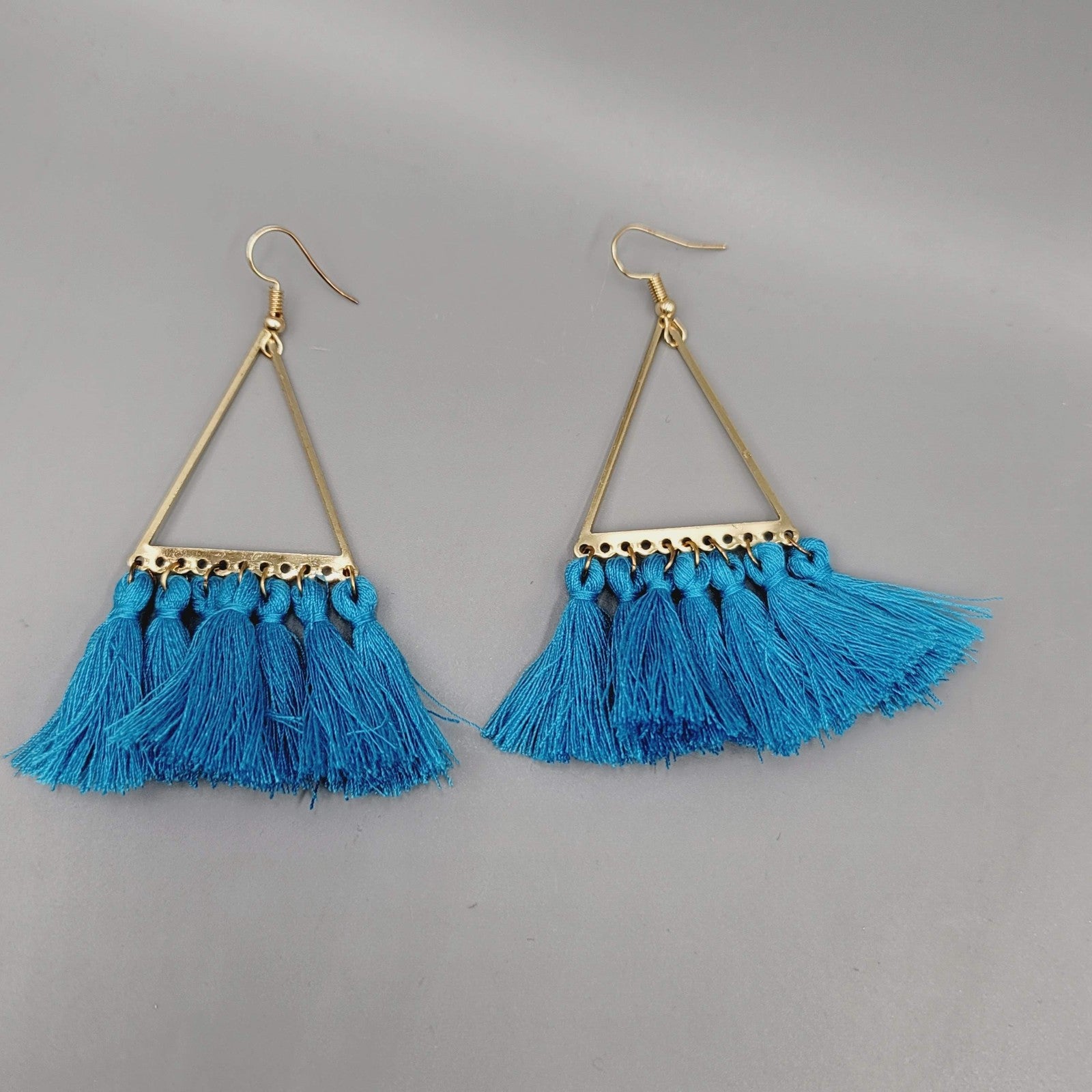 Boho Tassel Earrings Gold Triangle Dangle Statement Fringe 2.75"