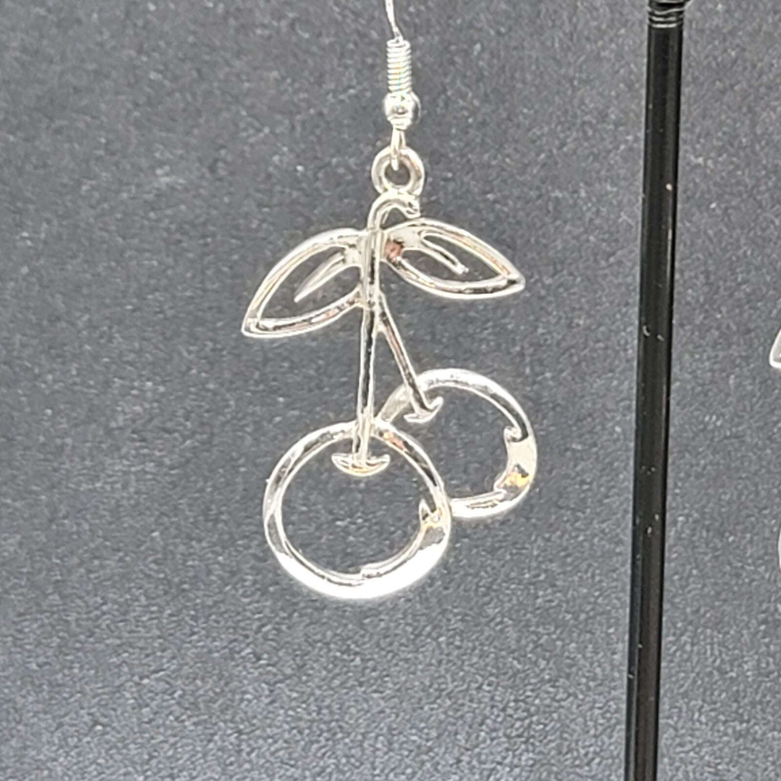 Cherry Pierced Earrings Cherries Silver tone Dangle 1 3/8"