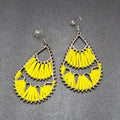 Pierced Earrings Silver tone Teardrop Yellow String Art Dangle 2.5"