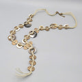 Shell Disc Necklace Cord Long Statement Bronze tone 32"