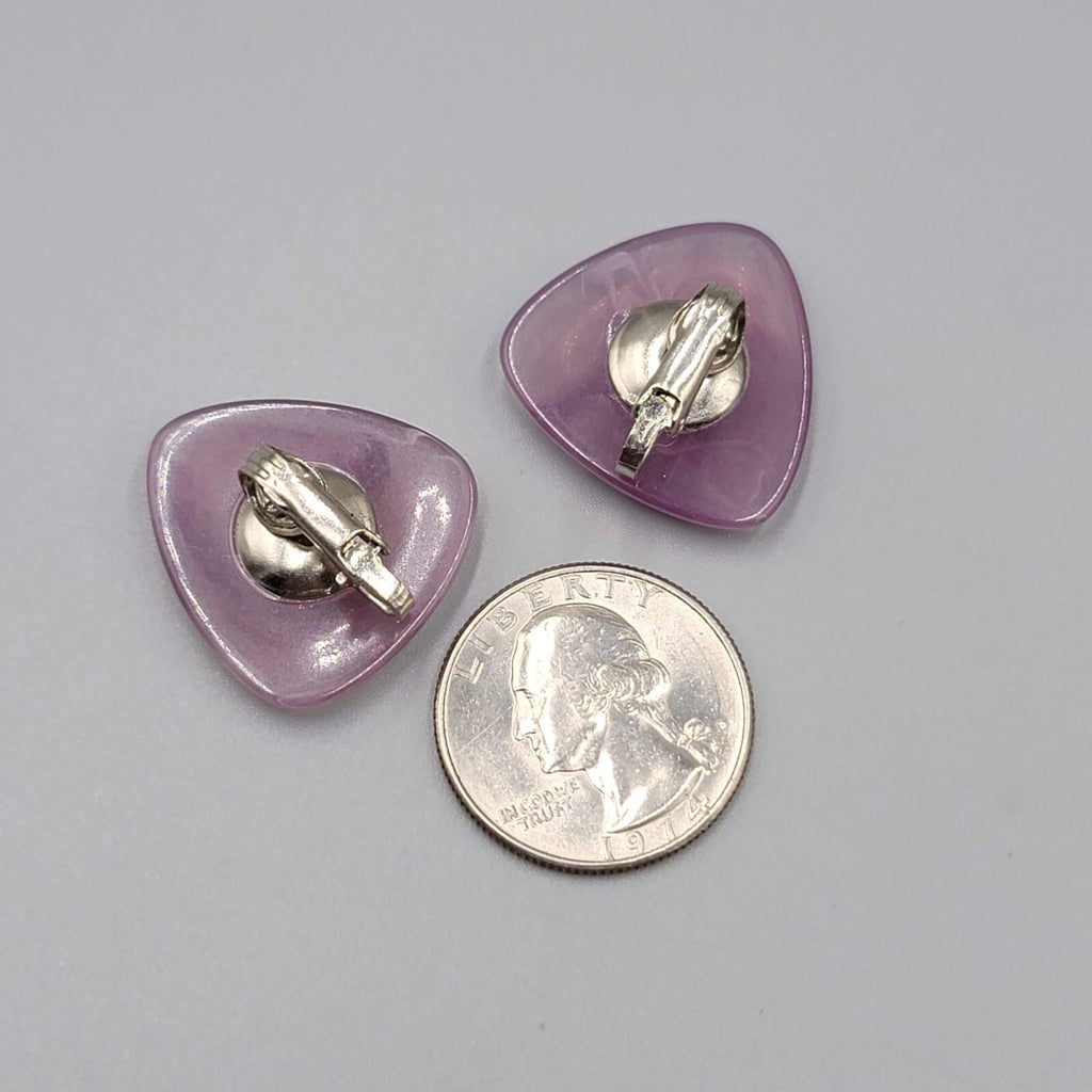 Vintage Purple Clip on Earrings Plastic Triangle Lightweight 1"