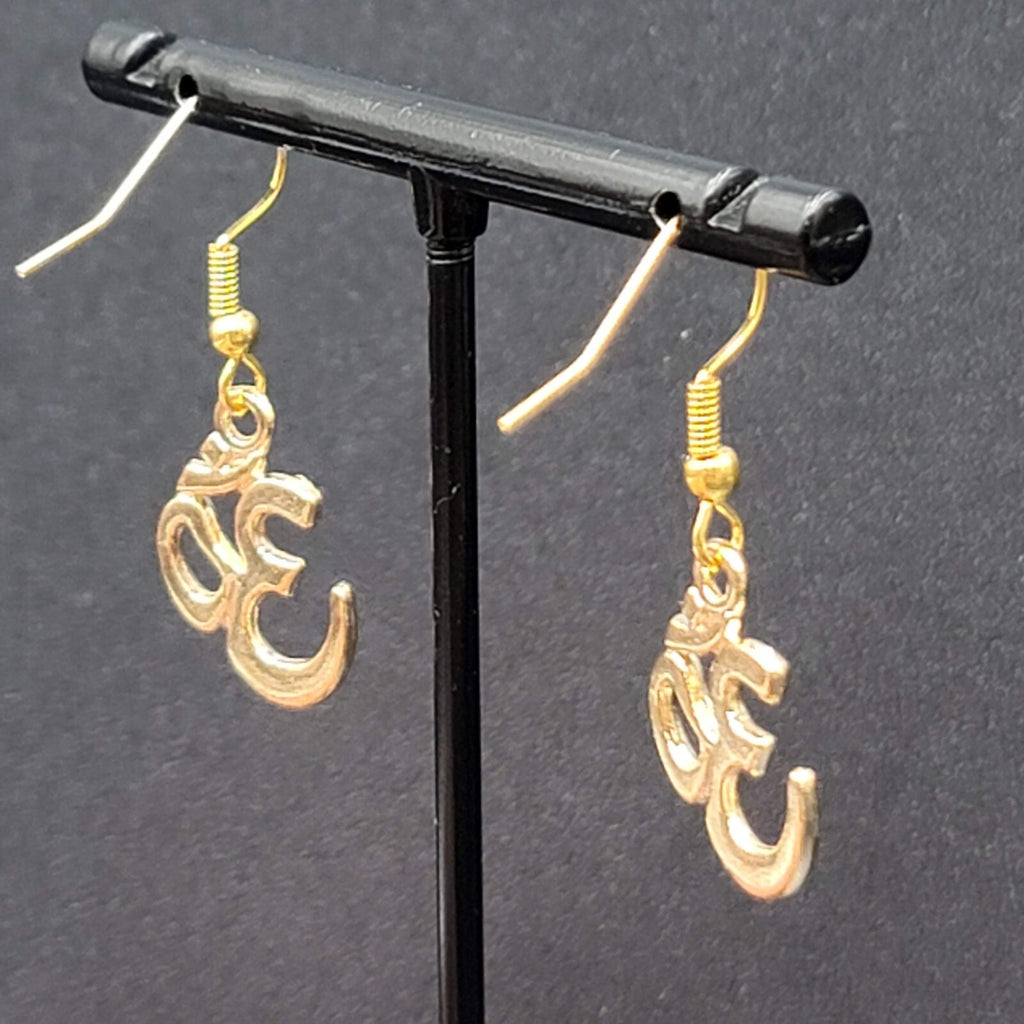 Ohm Pierced Earrings Gold tone Dangle 3/4"