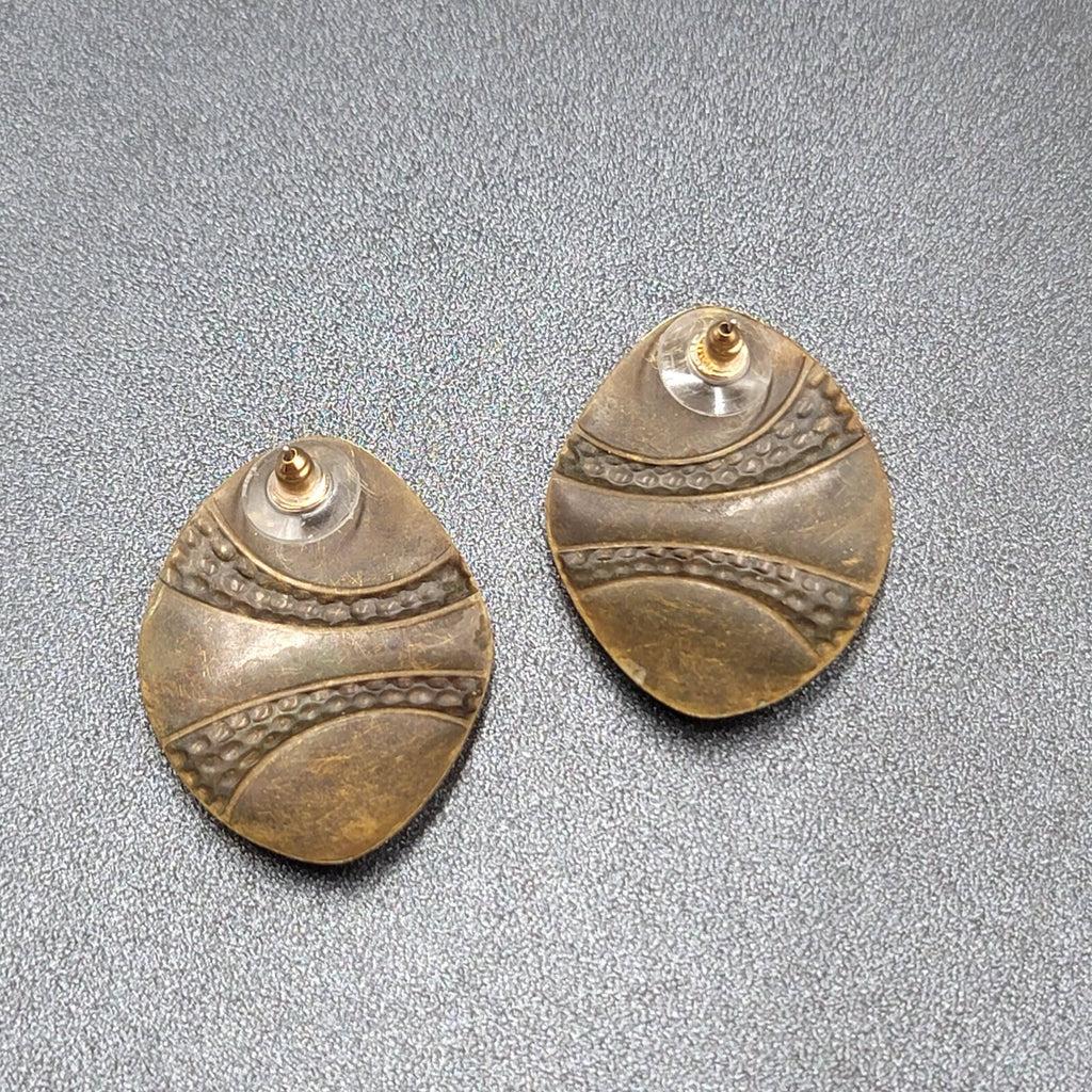 Vintage Pierced Earrings Mauve Pink Sage Green Enamel over Metal Drop 1.5"