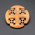 Holy Land Jerusalem Cross Brooch Pin Hand Carved Olive Wood Crusader Cross 1.5"