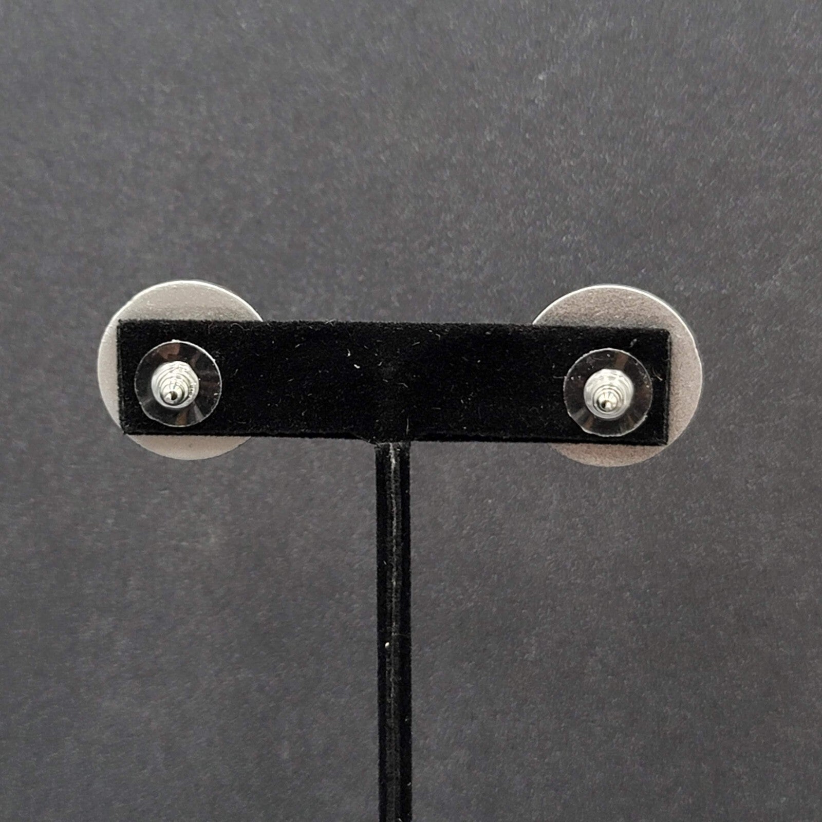 Vintage Pierced Earrings Silver tone Black Acrylic Cabochon Round Studs 1"