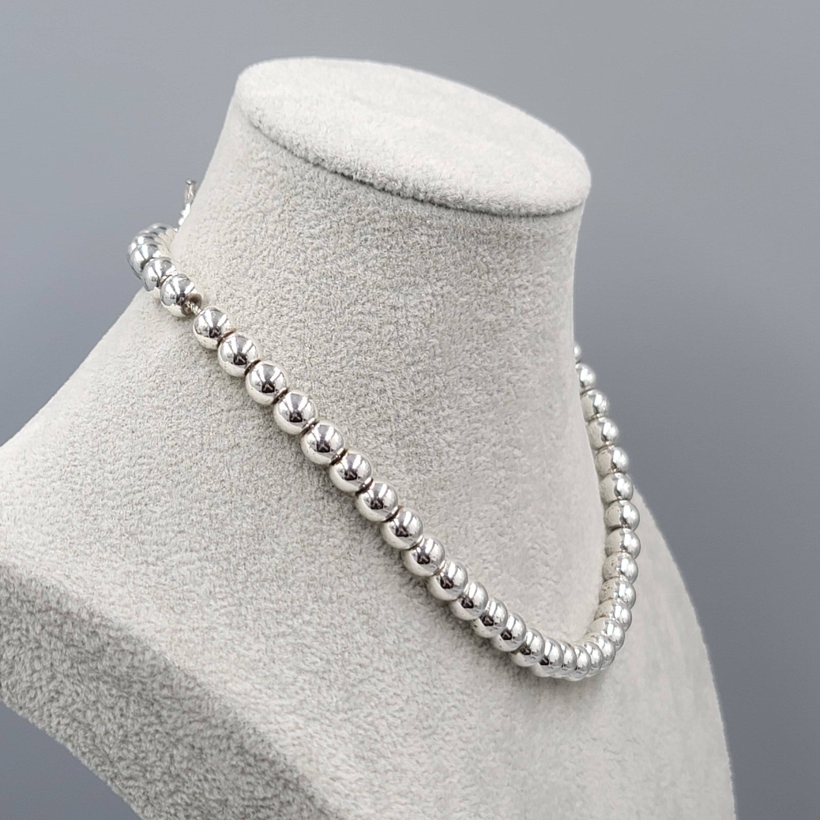 RLL Necklace Silver Plated Beads on Chain Toggle Closure 16" READ