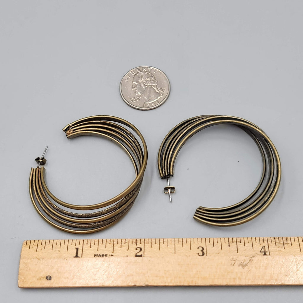 Bronze tone Multi Hoop Pierced Earrings Large Statement 2 1/8"