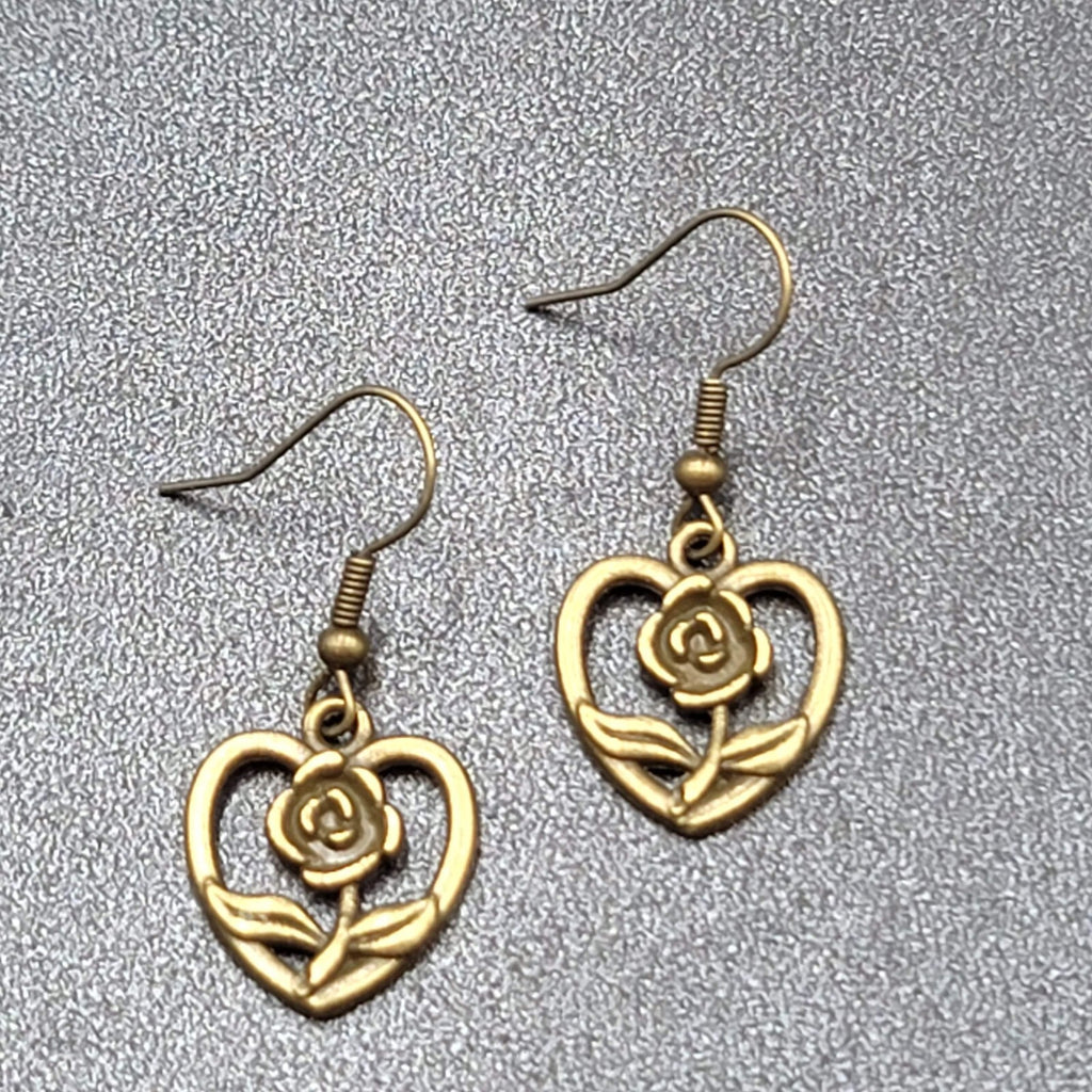 New Pierced Earrings Bronze tone Embossed Dangle 3/4"