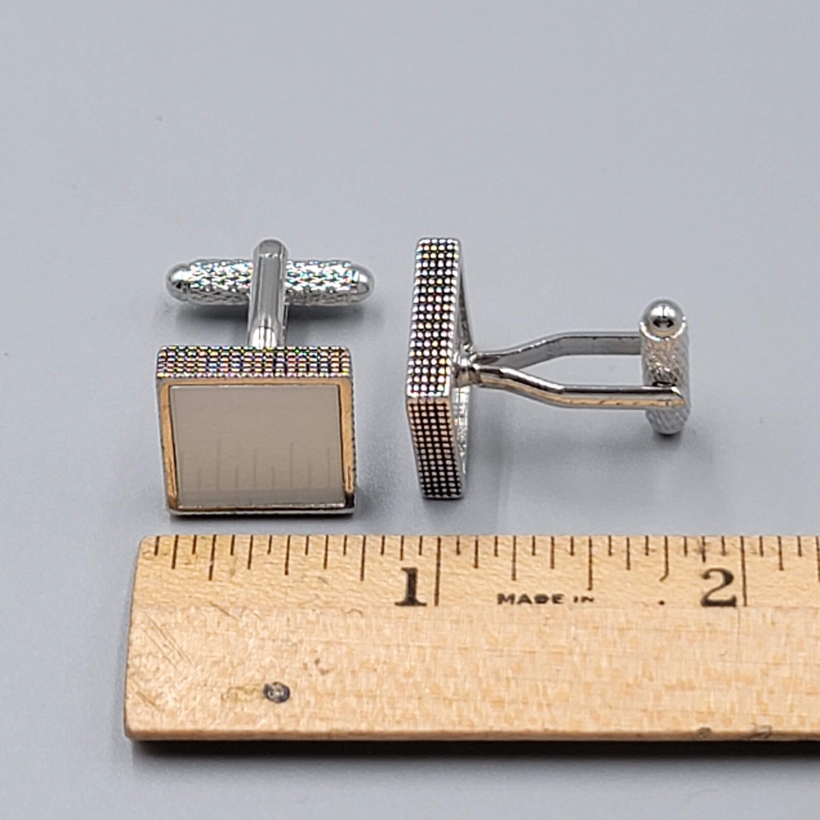Vintage Selenite Mens Cufflinks Silver tone Square Mens Estate Jewelry 5/8"