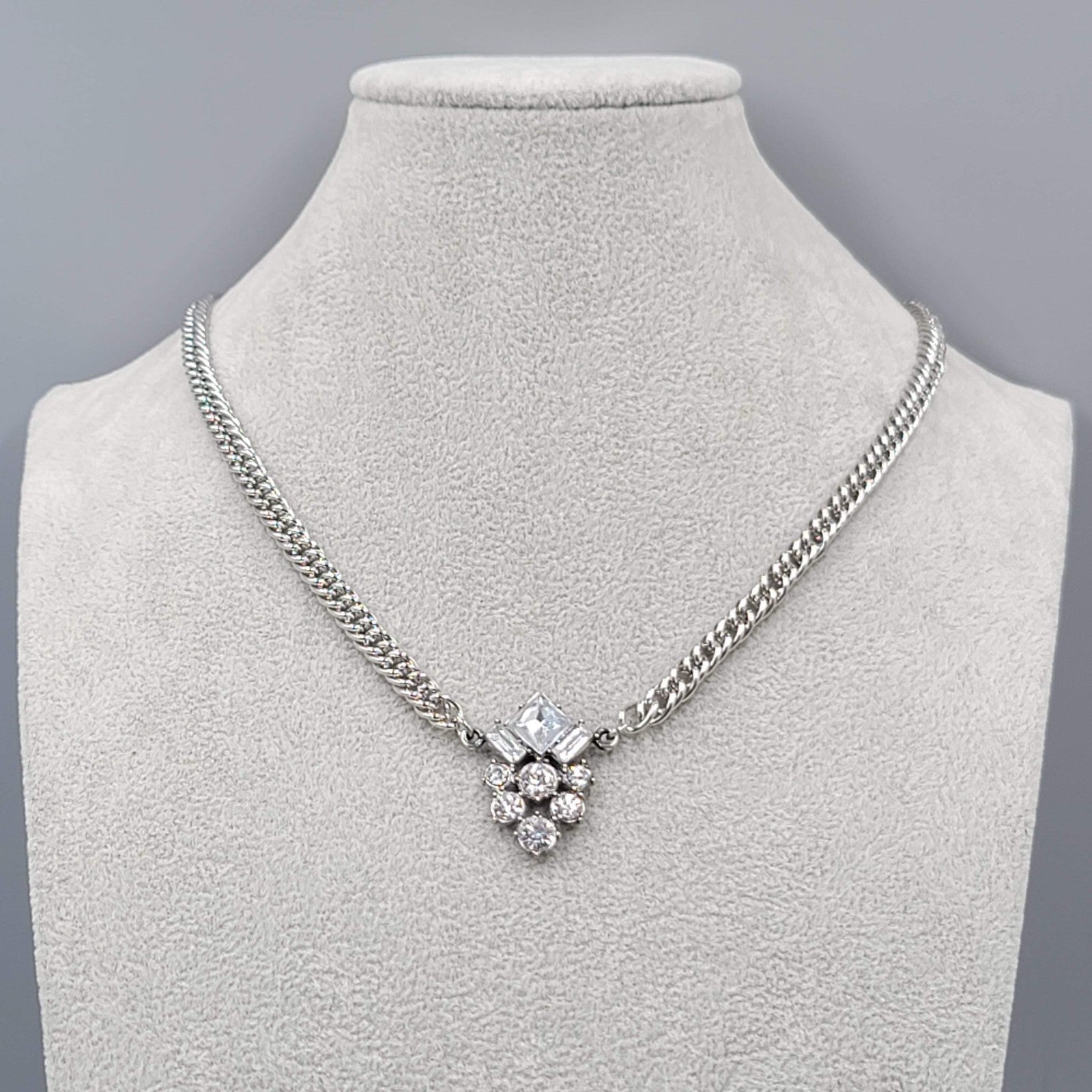 Heavy Chain Necklace Crystal Rhinestone Pendant 18"-20"