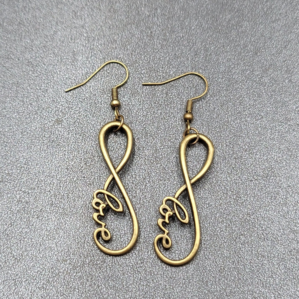 New Infinity Love Pierced Earrings Bronze tone Dangle Open Work 1.5"