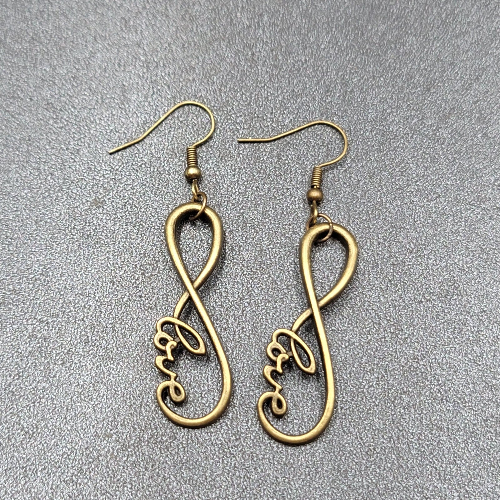 New Infinity Love Pierced Earrings Bronze tone Dangle Open Work 1.5"