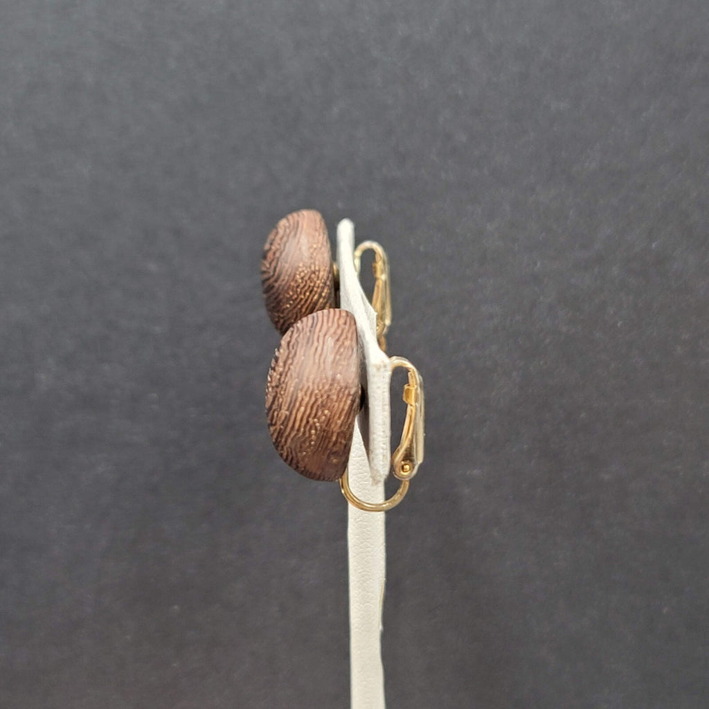 Vintage Clip on Earrings Solid Wood Dome Studs 3/4" MCM