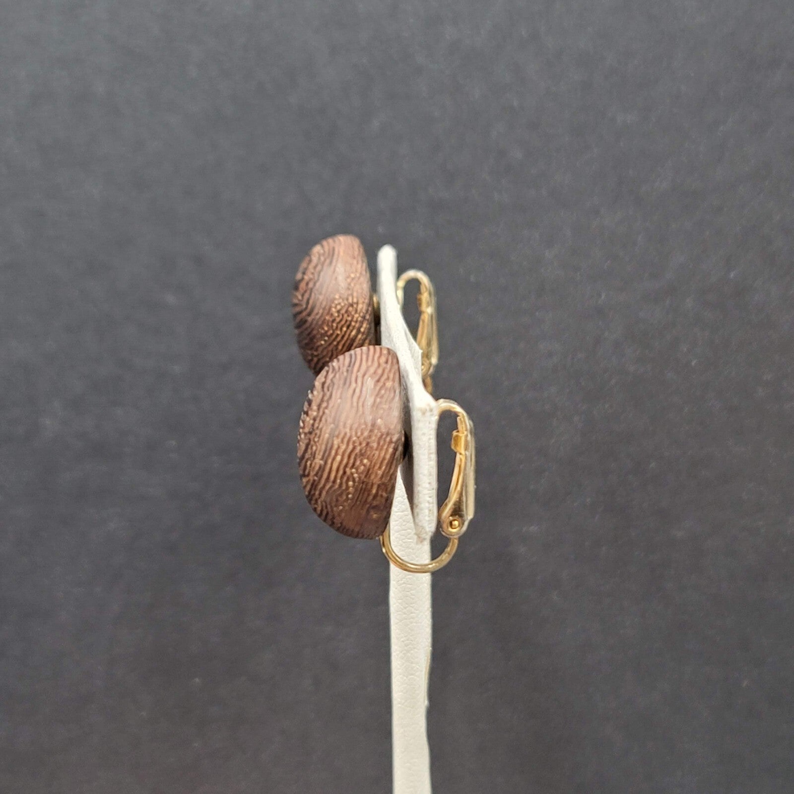 Vintage Clip on Earrings Solid Wood Dome Studs 3/4" MCM