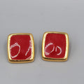 Vintage Monet Pierced Earrings Red Enamel Gold Plated Rectangle Drop 7/8"