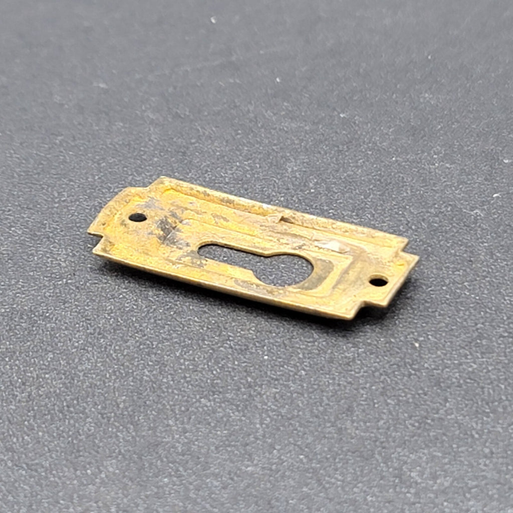 Vintage Brass Rectangle Skeleton Key hole Escutcheon Salvage 1 3/8" x 5/8"