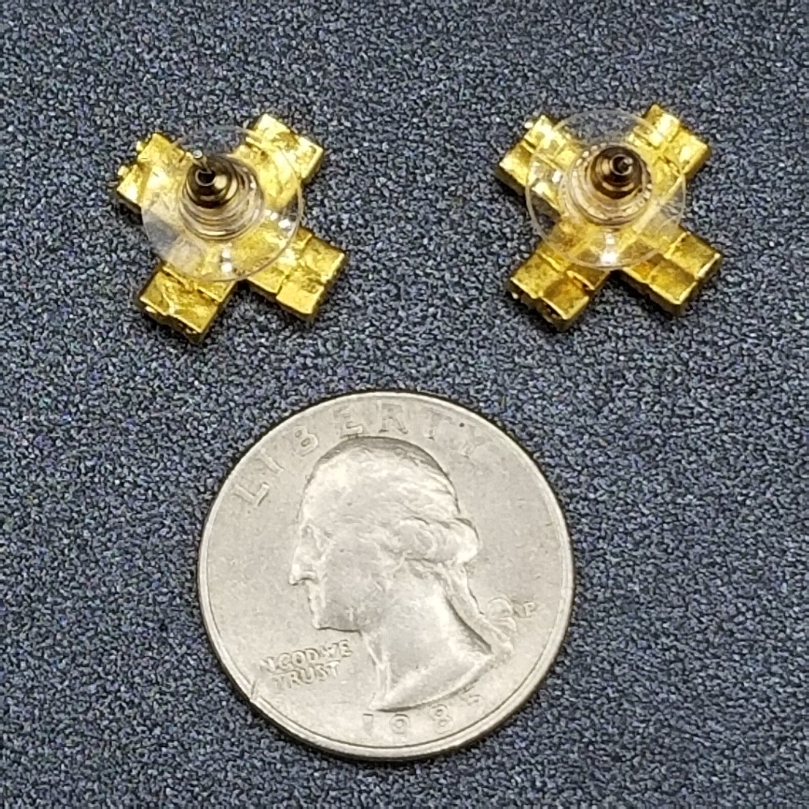 Pierced Earrings Gold tone Crystal X Statement Stud 1/2"