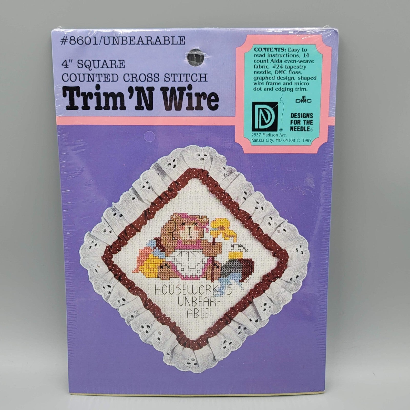 Trim N Wire 8601 Housework Is Unbearable 4 in Square Counted Cross Stitch Kit