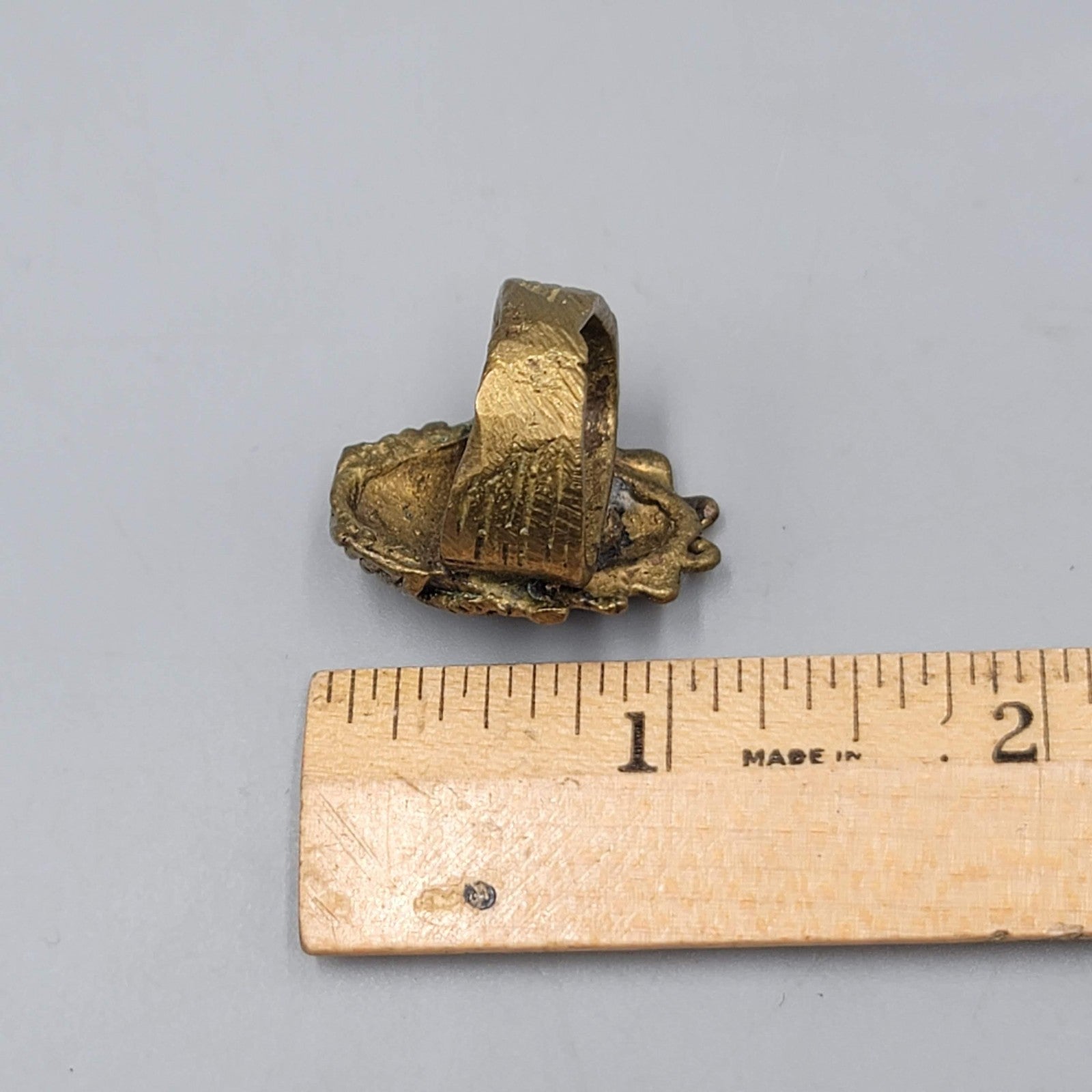 Vintage Brass Bronze Face Mask Ring Size 5 Tribal African Handmade Sculptural