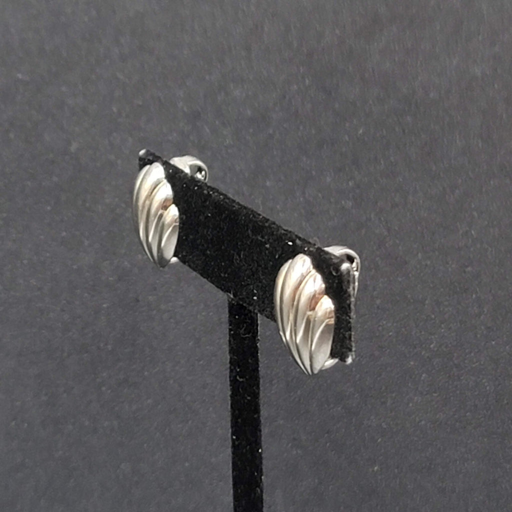 Vintage Clip on Earrings Silver tone Shell Studs  5/8"