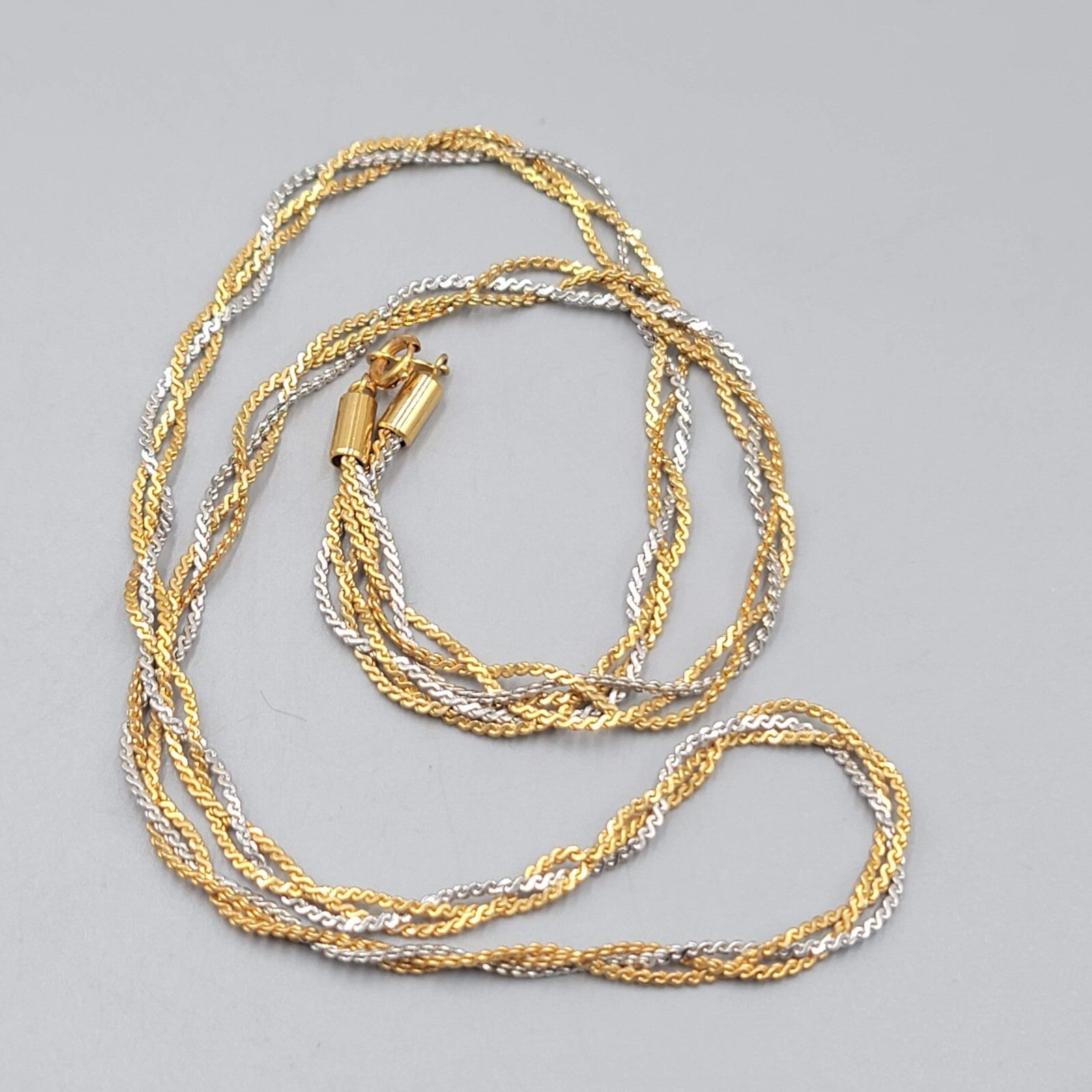 Vintage Braided Serpentine Chain Necklace Two Toned Gold & Silver 26"
