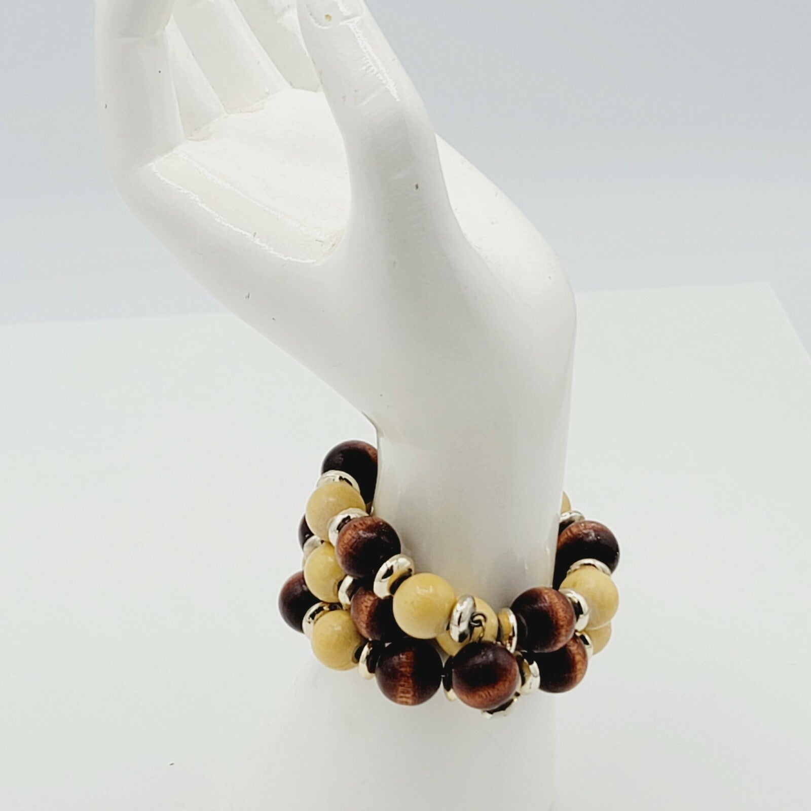 Vintage Memory Wire Bracelet Wood Beads Estate Costume Jewelry