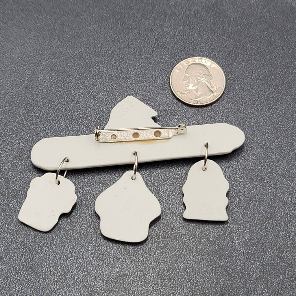 Vintage Halloween Brooch Ceramic Dangle Charms Happy Haunting 3 3/8"