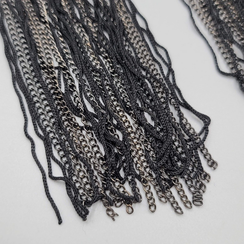 LONG Statement Pierced Earrings Black Silver tone Chains Punk Rock 6"