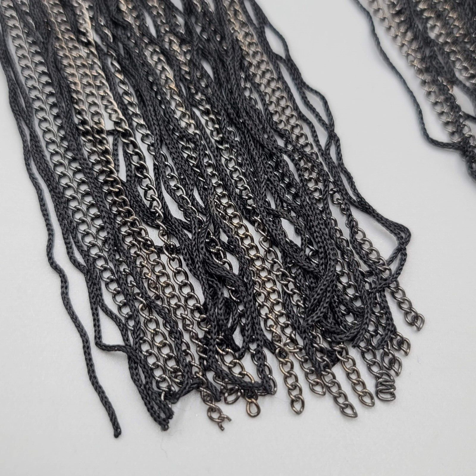 LONG Statement Pierced Earrings Black Silver tone Chains Punk Rock 6"