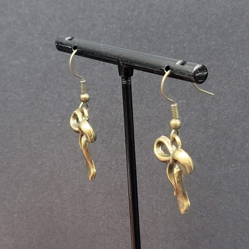 New Bow Pierced Earrings Bronze tone Dangle 7/8"