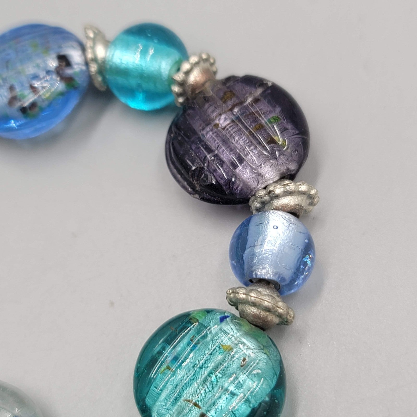 Multicolor Art Glass Bead Bracelet Small 6.5" Elastic