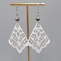 Large White Enamel Pierced Earrings Silver tone Dangle  2.75"