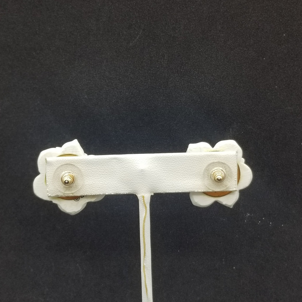 Pierced Earrings White Resin Flower Crystal Accent Stud 1"